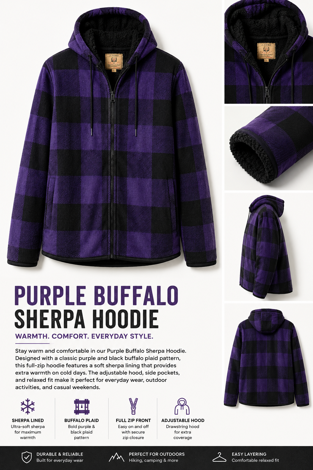 Purple Buffalo Sherpa Hoodie (for him)