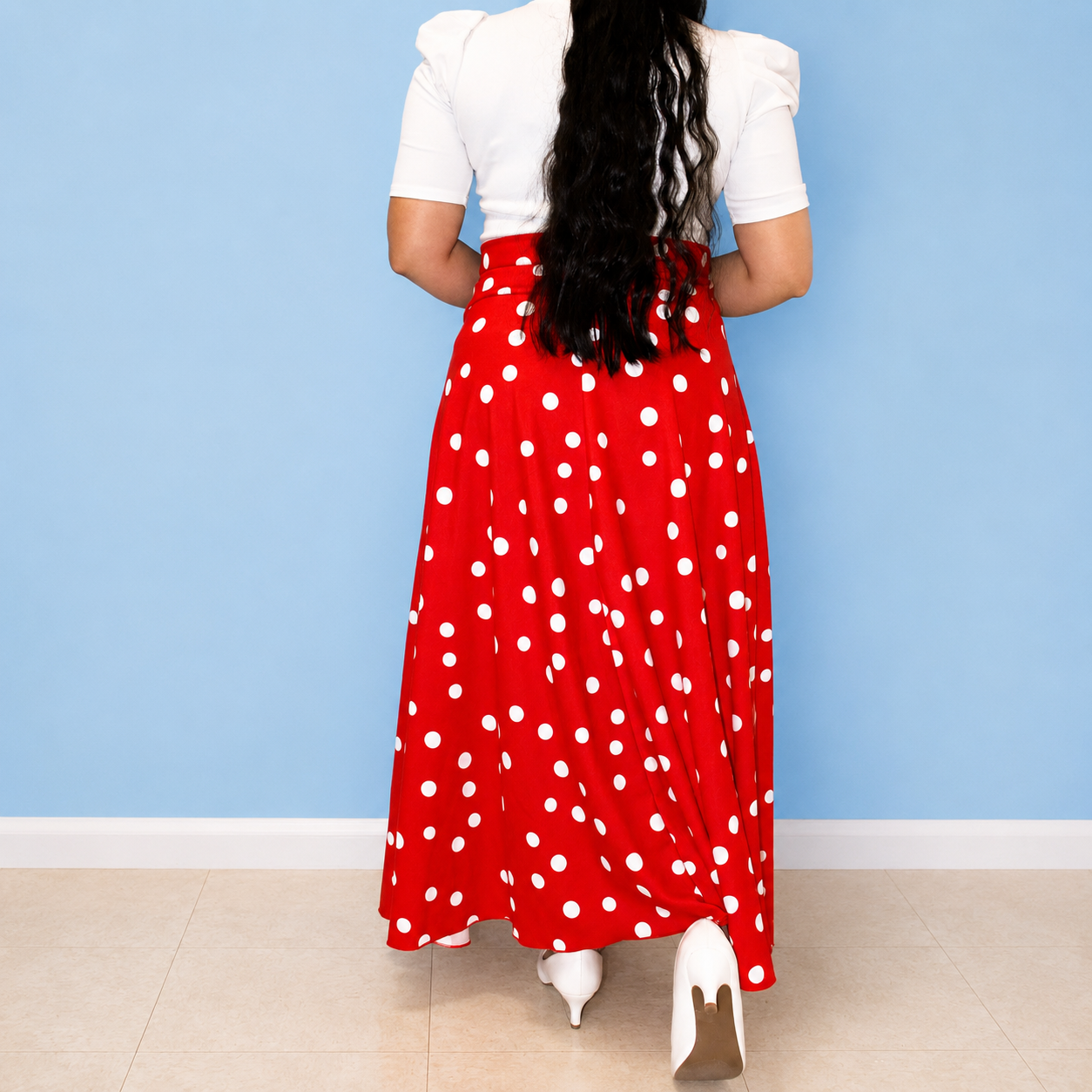 Scarlet Polka Dot Maxi Skirt
