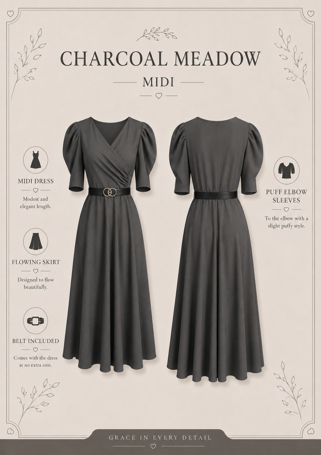 Charcoal Meadow Midi Dress