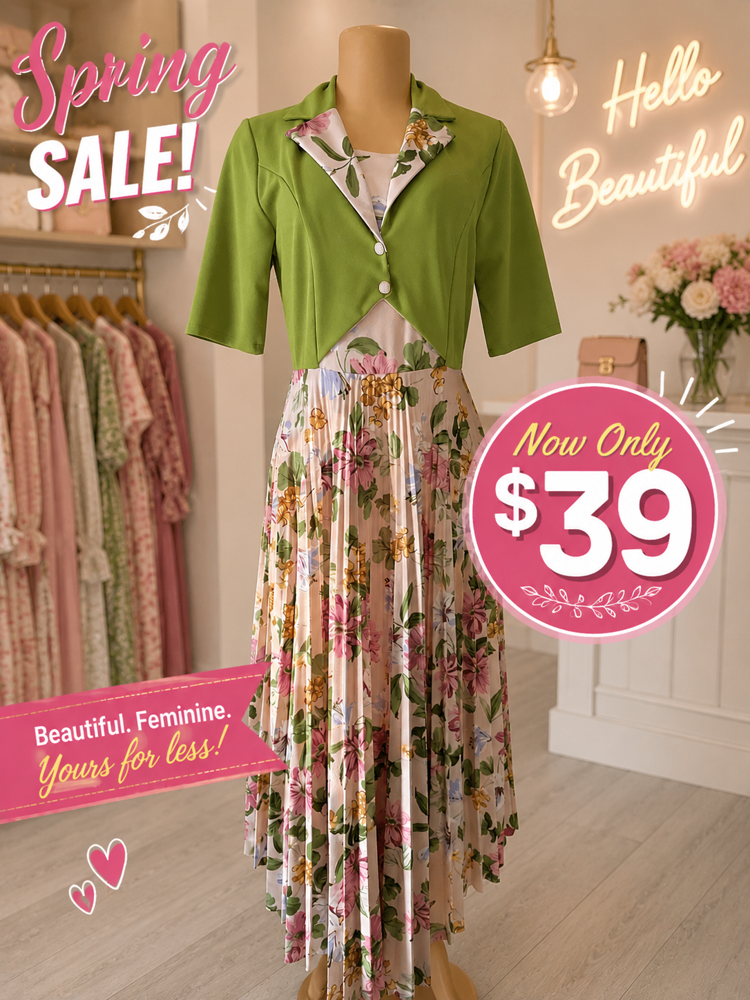 Blush Garden Pleated Maxi Dress