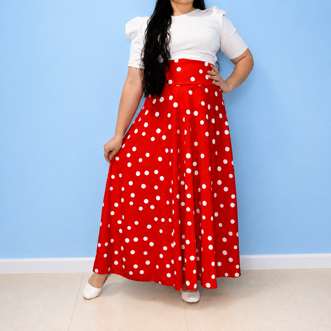 Scarlet Polka Dot Maxi Skirt