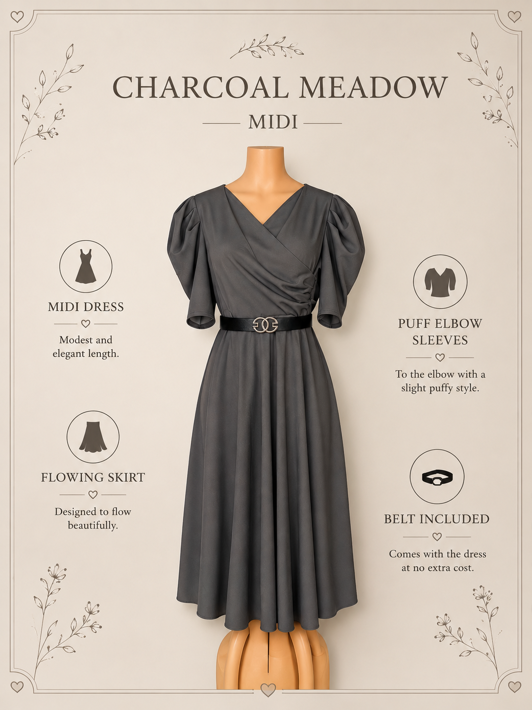 Charcoal Meadow Midi Dress