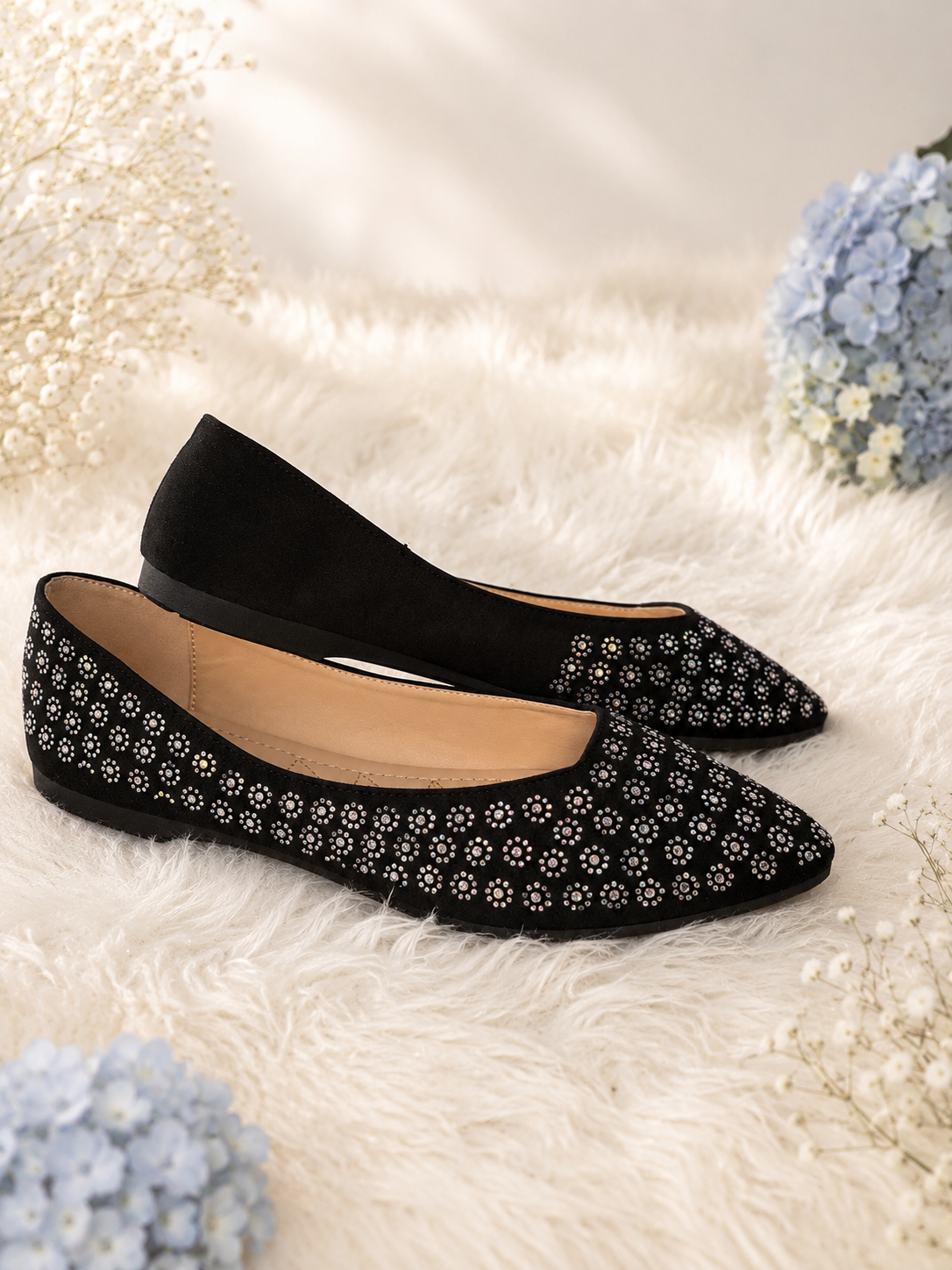 Midnight Blossom Rhinestones Flats