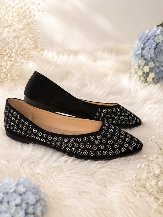 Midnight Blossom Rhinestones Flats