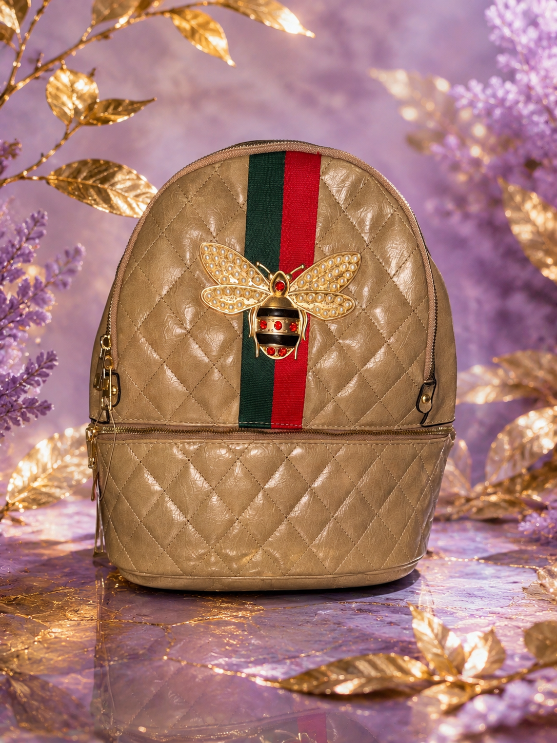 Bee Quilted Backpack and Wallet Set