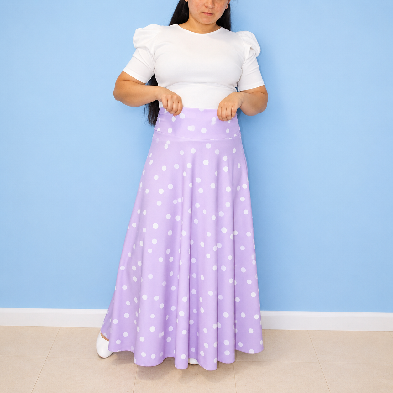 Lilac Breeze Polka Dots Maxi- skirt