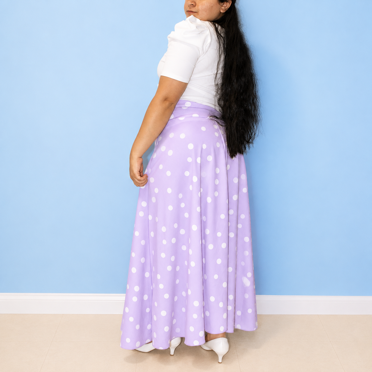 Lilac Breeze Polka Dots Maxi- skirt