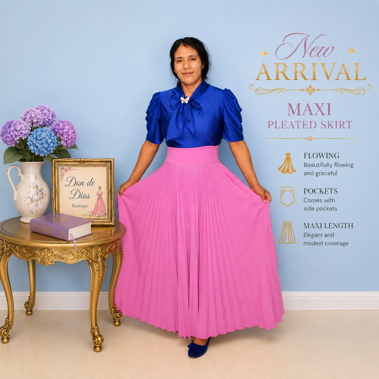 Eva Pleated Skirt- Camellia